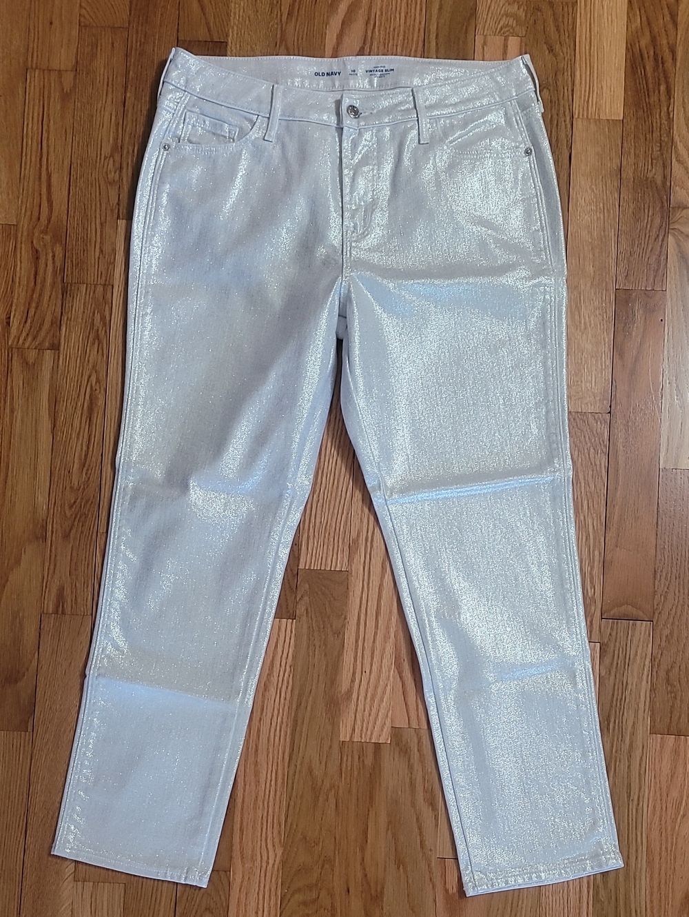 Old Navy Silver-White Petite Vintage Slim Shimmer Jeans